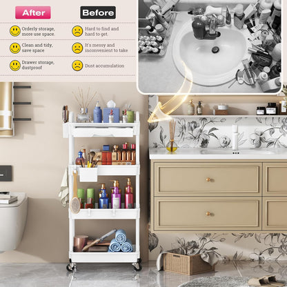 Rolling Makeup Organizer Cart with Removable Drawer, 3 Tier White
