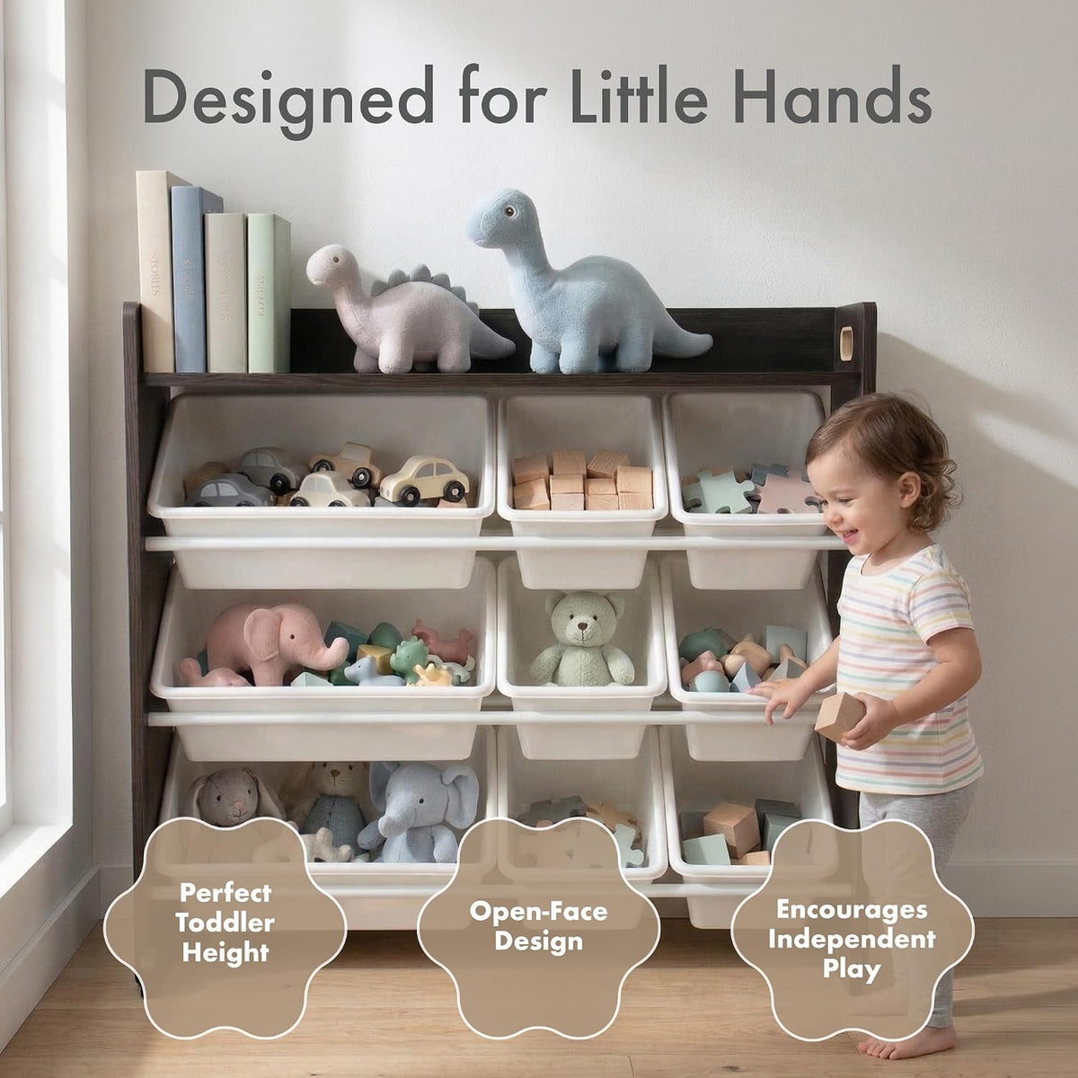 Kids Toy Organizer with Display Shelf, 9 Bins, 3 Tier Storage