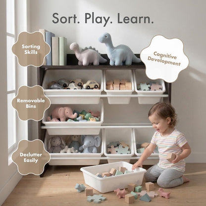 Kids Toy Organizer with Display Shelf, 9 Bins, 3 Tier Storage