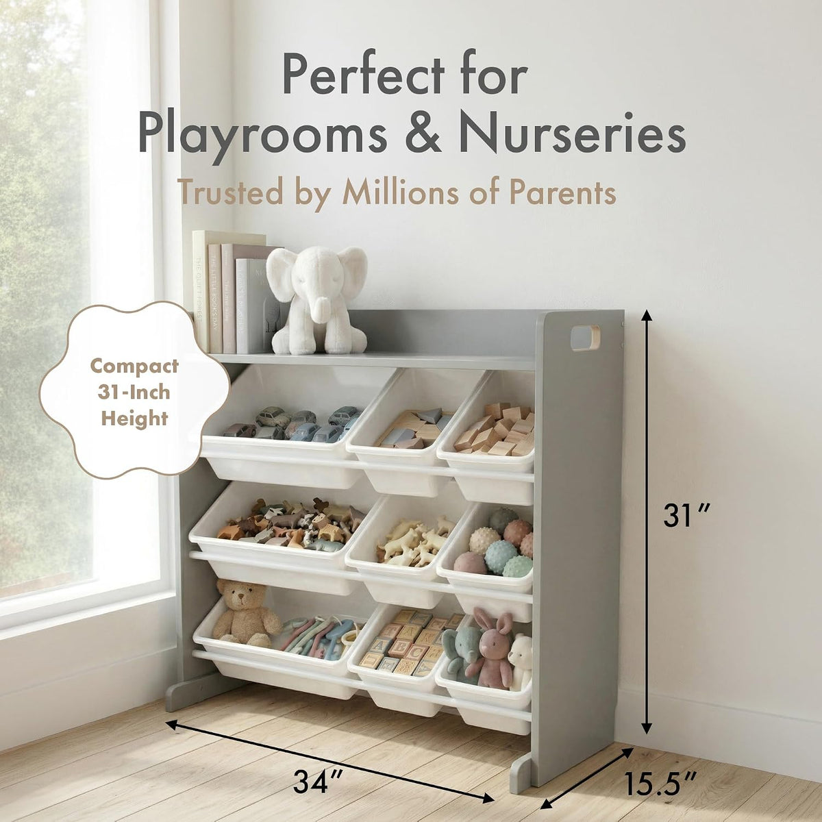 Kids Toy Organizer with Display Shelf, 9 Bins, 3 Tier Storage