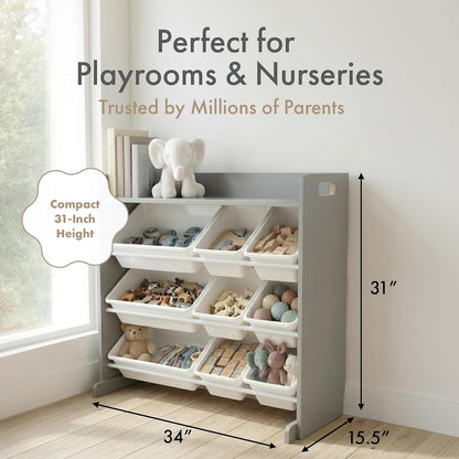 Kids Toy Organizer with Display Shelf, 9 Bins, 3 Tier Storage