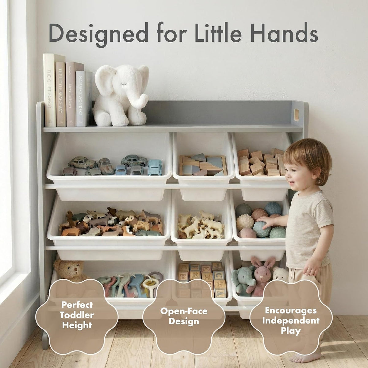 Kids Toy Organizer with Display Shelf, 9 Bins, 3 Tier Storage