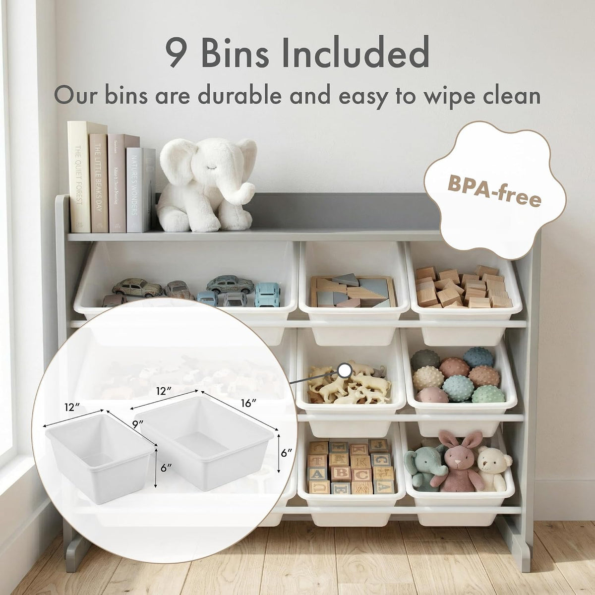 Kids Toy Organizer with Display Shelf, 9 Bins, 3 Tier Storage