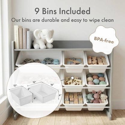 Kids Toy Organizer with Display Shelf, 9 Bins, 3 Tier Storage