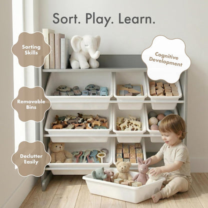Kids Toy Organizer with Display Shelf, 9 Bins, 3 Tier Storage