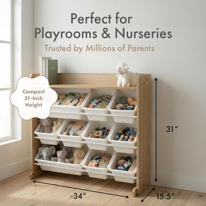 Kids Toy Organizer with Display Shelf, 9 Bins, 3 Tier Storage