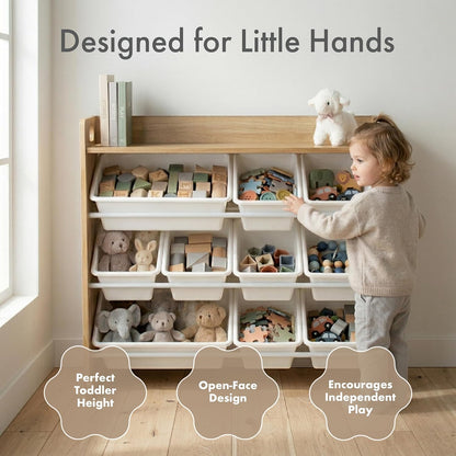 Kids Toy Organizer with Display Shelf, 9 Bins, 3 Tier Storage
