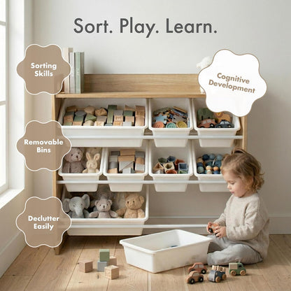 Kids Toy Organizer with Display Shelf, 9 Bins, 3 Tier Storage