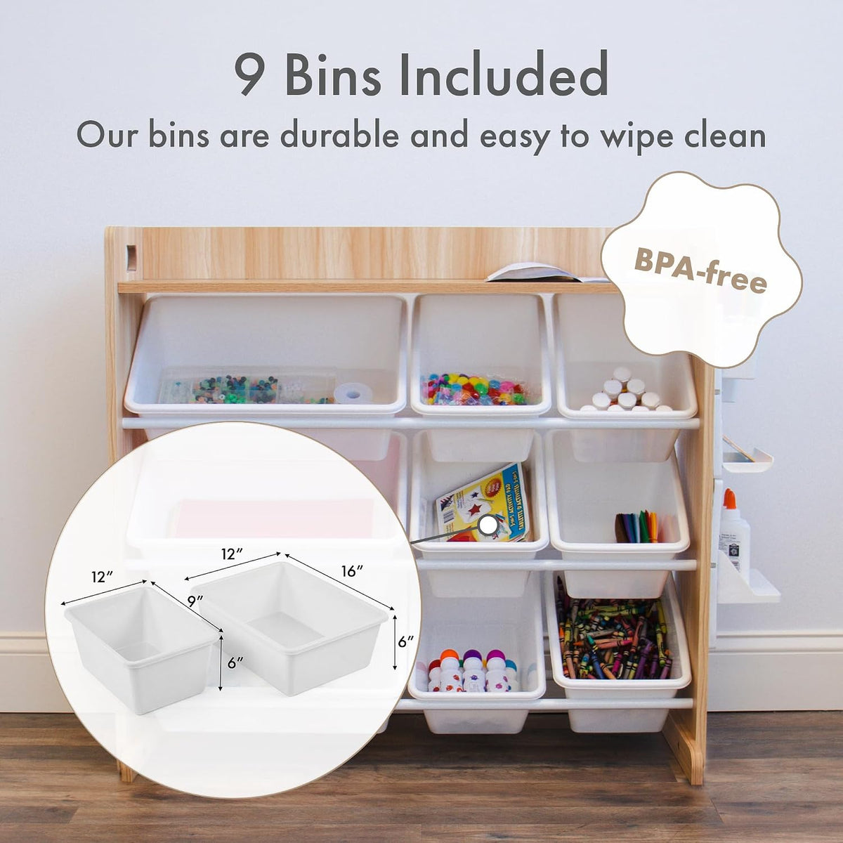 Kids Toy Organizer with Display Shelf, 9 Bins, 3 Tier Storage
