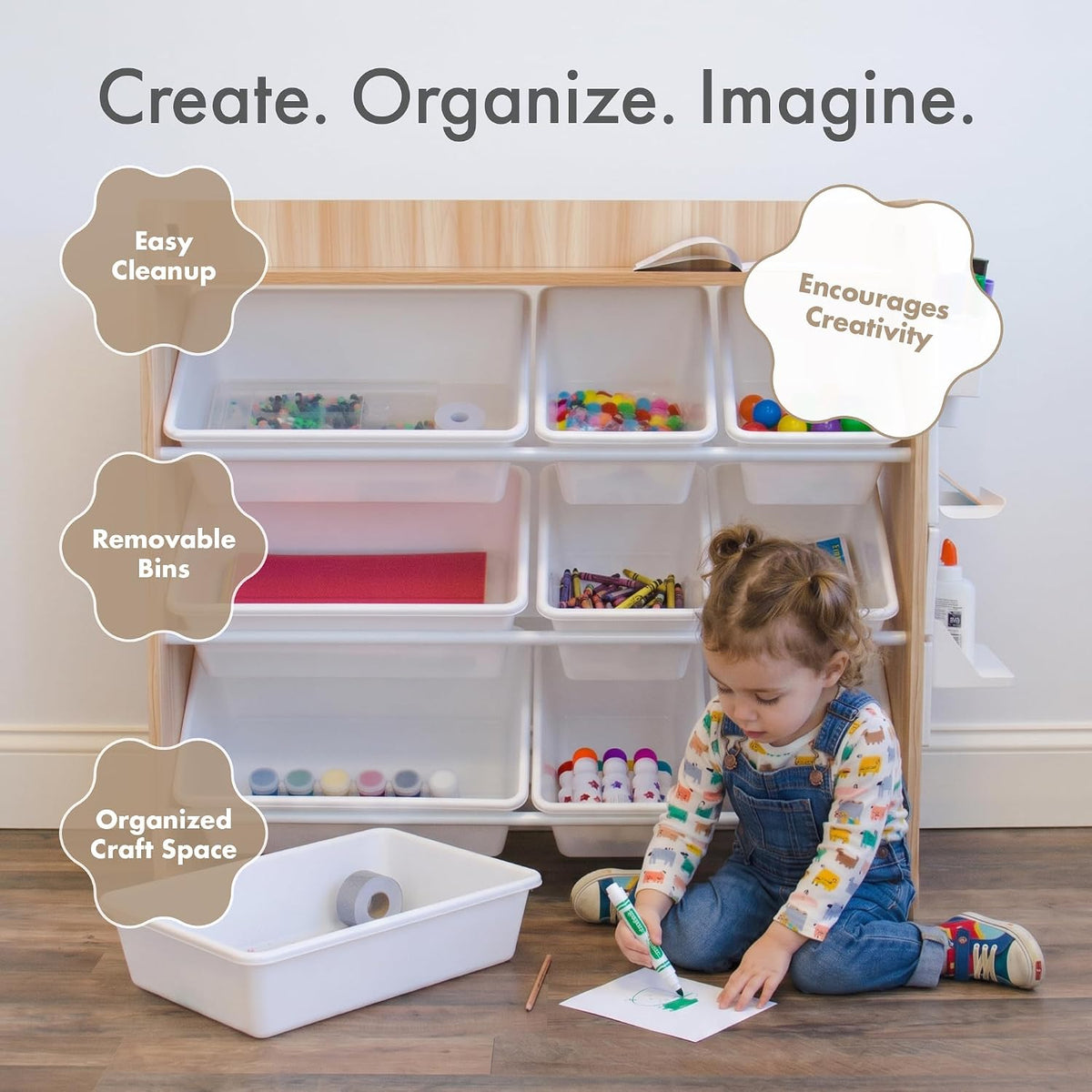 Kids Toy Organizer with Display Shelf, 9 Bins, 3 Tier Storage