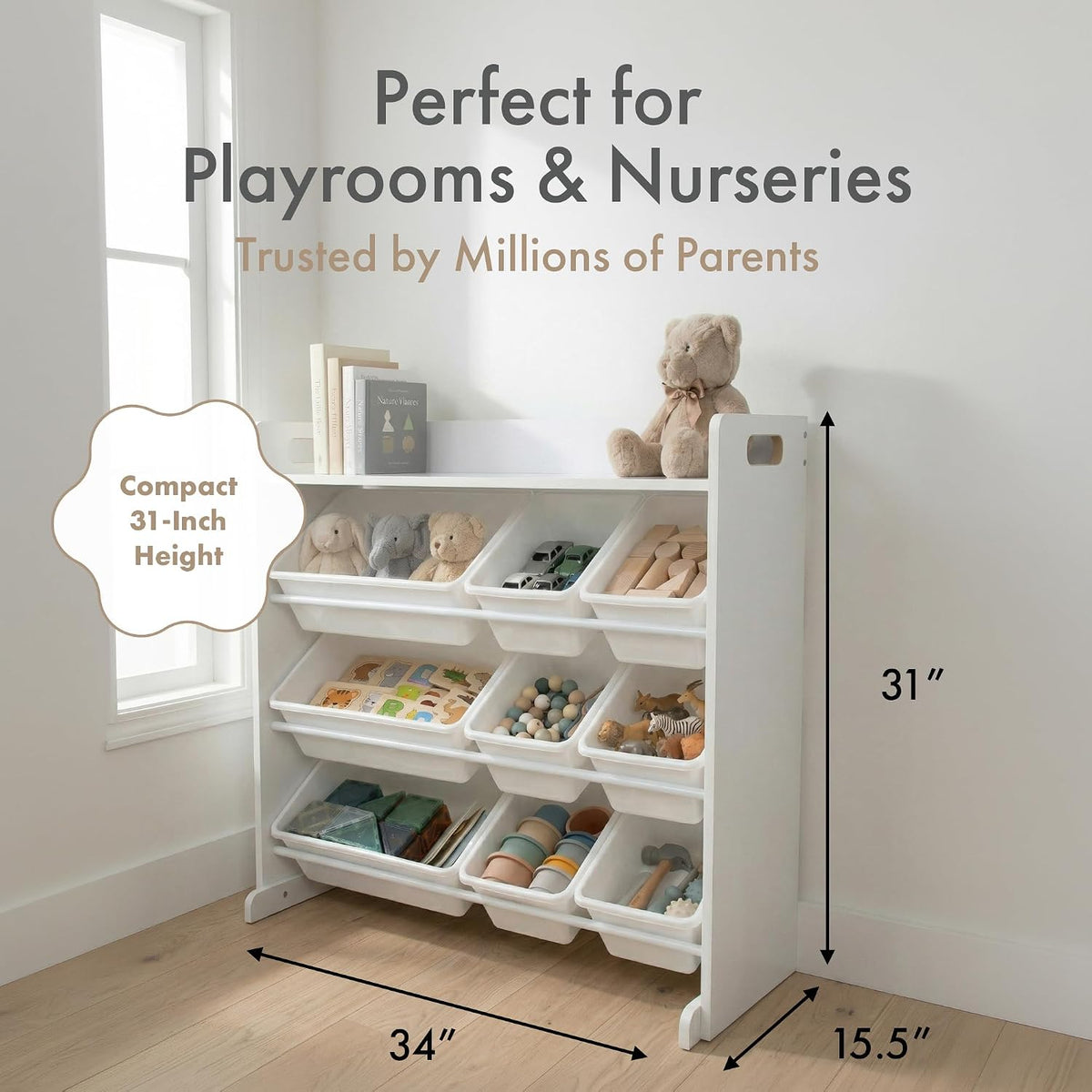 Kids Toy Organizer with Display Shelf, 9 Bins, 3 Tier Storage