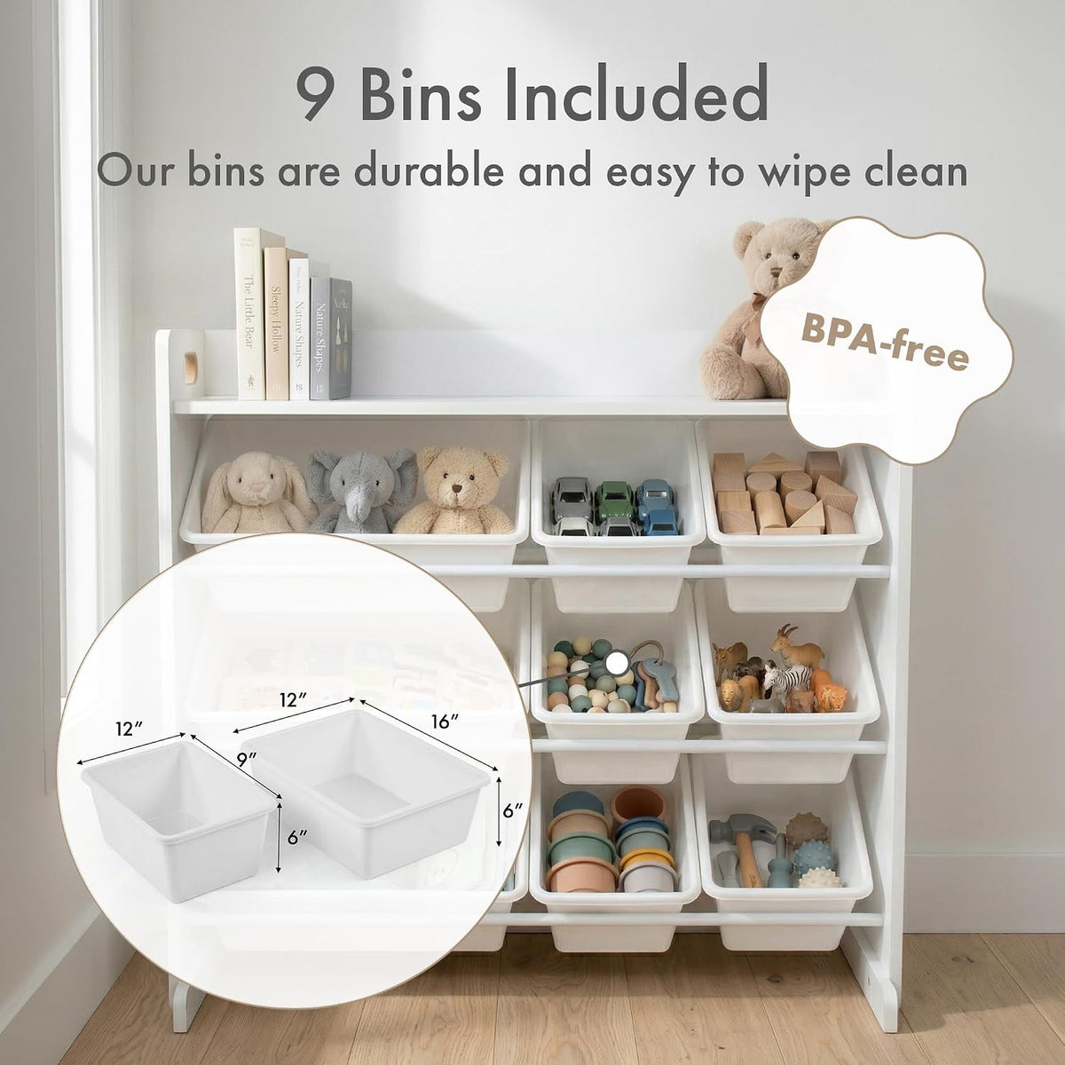 Kids Toy Organizer with Display Shelf, 9 Bins, 3 Tier Storage