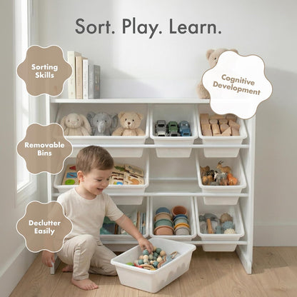 Kids Toy Organizer with Display Shelf, 9 Bins, 3 Tier Storage