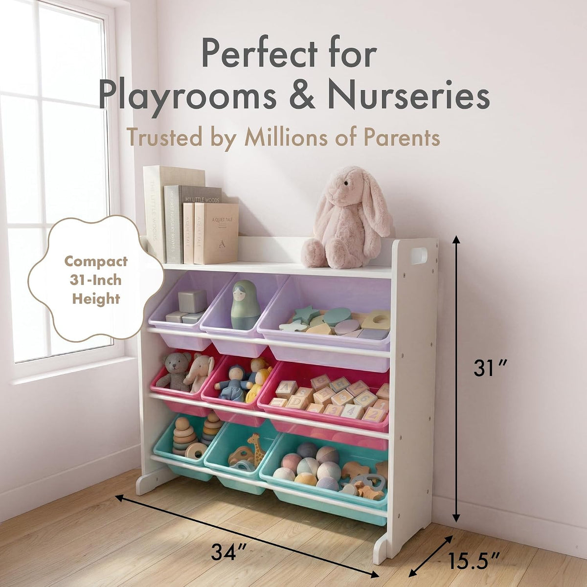 Kids Toy Organizer with Display Shelf, 9 Bins, 3 Tier Storage