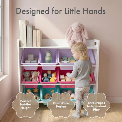 Kids Toy Organizer with Display Shelf, 9 Bins, 3 Tier Storage