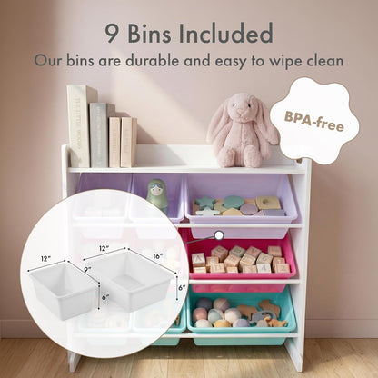 Kids Toy Organizer with Display Shelf, 9 Bins, 3 Tier Storage