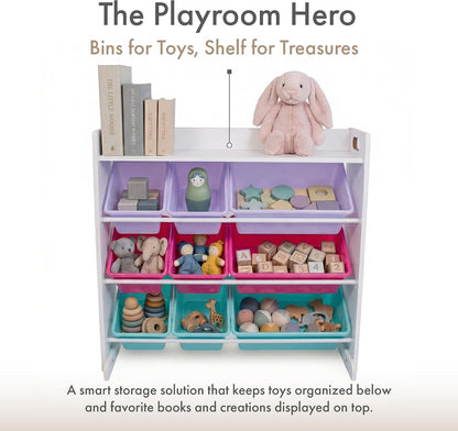 Kids Toy Organizer with Display Shelf, 9 Bins, 3 Tier Storage