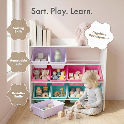 Kids Toy Organizer with Display Shelf, 9 Bins, 3 Tier Storage