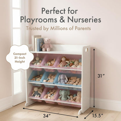 Kids Toy Organizer with Display Shelf, 9 Bins, 3 Tier Storage