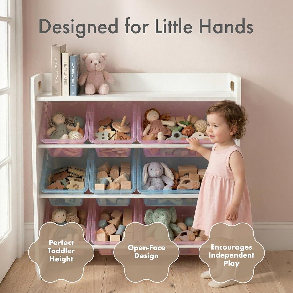 Kids Toy Organizer with Display Shelf, 9 Bins, 3 Tier Storage