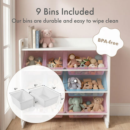 Kids Toy Organizer with Display Shelf, 9 Bins, 3 Tier Storage
