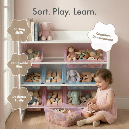 Kids Toy Organizer with Display Shelf, 9 Bins, 3 Tier Storage