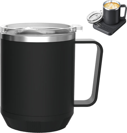 Felibeaco 16oz Heated Coffee Mug with Flat Bottom for Rapid Heating, Stainless Steel Heated Coffee Cup Suitable for Different Coffee Mug Warmer/Heaters, Heated Mug/Cup for Home and Office Desk,White