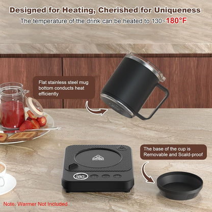 Felibeaco 16oz Heated Coffee Mug with Flat Bottom for Rapid Heating, Stainless Steel Heated Coffee Cup Suitable for Different Coffee Mug Warmer/Heaters, Heated Mug/Cup for Home and Office Desk,White