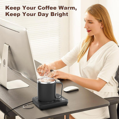Felibeaco 16oz Heated Coffee Mug with Flat Bottom for Rapid Heating, Stainless Steel Heated Coffee Cup Suitable for Different Coffee Mug Warmer/Heaters, Heated Mug/Cup for Home and Office Desk,White