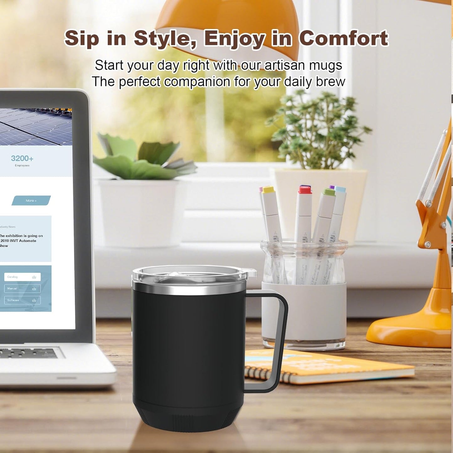 Felibeaco 16oz Heated Coffee Mug with Flat Bottom for Rapid Heating, Stainless Steel Heated Coffee Cup Suitable for Different Coffee Mug Warmer/Heaters, Heated Mug/Cup for Home and Office Desk,White