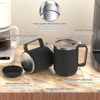 Felibeaco 16oz Heated Coffee Mug with Flat Bottom for Rapid Heating, Stainless Steel Heated Coffee Cup Suitable for Different Coffee Mug Warmer/Heaters, Heated Mug/Cup for Home and Office Desk,White