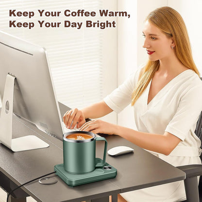 Felibeaco 16oz Heated Coffee Mug with Flat Bottom for Rapid Heating, Stainless Steel Heated Coffee Cup Suitable for Different Coffee Mug Warmer/Heaters, Heated Mug/Cup for Home and Office Desk,White