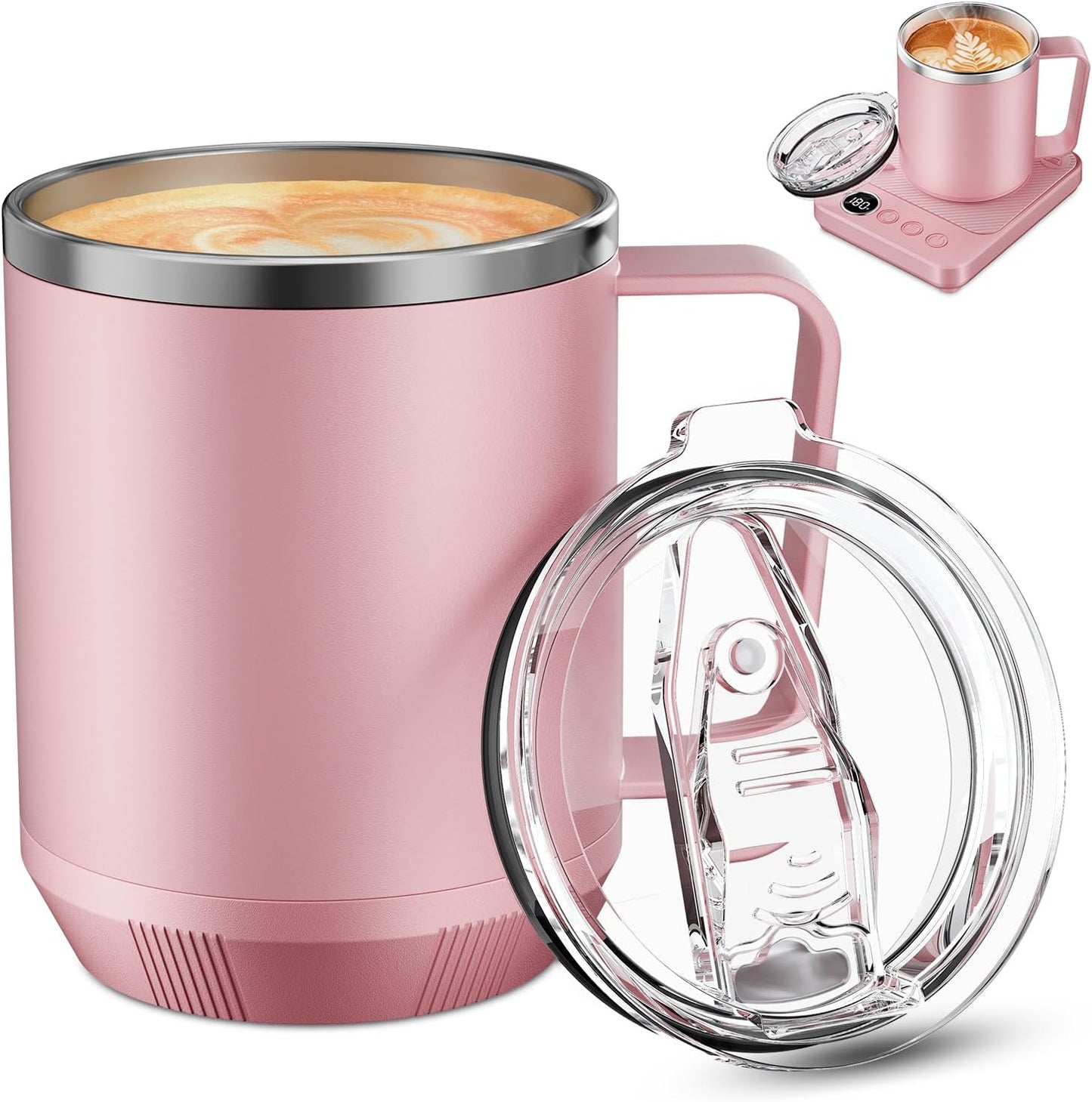 Felibeaco 16oz Heated Coffee Mug with Flat Bottom for Rapid Heating, Stainless Steel Heated Coffee Cup Suitable for Different Coffee Mug Warmer/Heaters, Heated Mug/Cup for Home and Office Desk,White