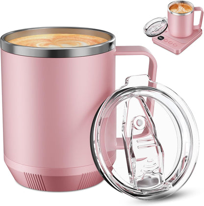 Felibeaco 16oz Heated Coffee Mug with Flat Bottom for Rapid Heating, Stainless Steel Heated Coffee Cup Suitable for Different Coffee Mug Warmer/Heaters, Heated Mug/Cup for Home and Office Desk,White