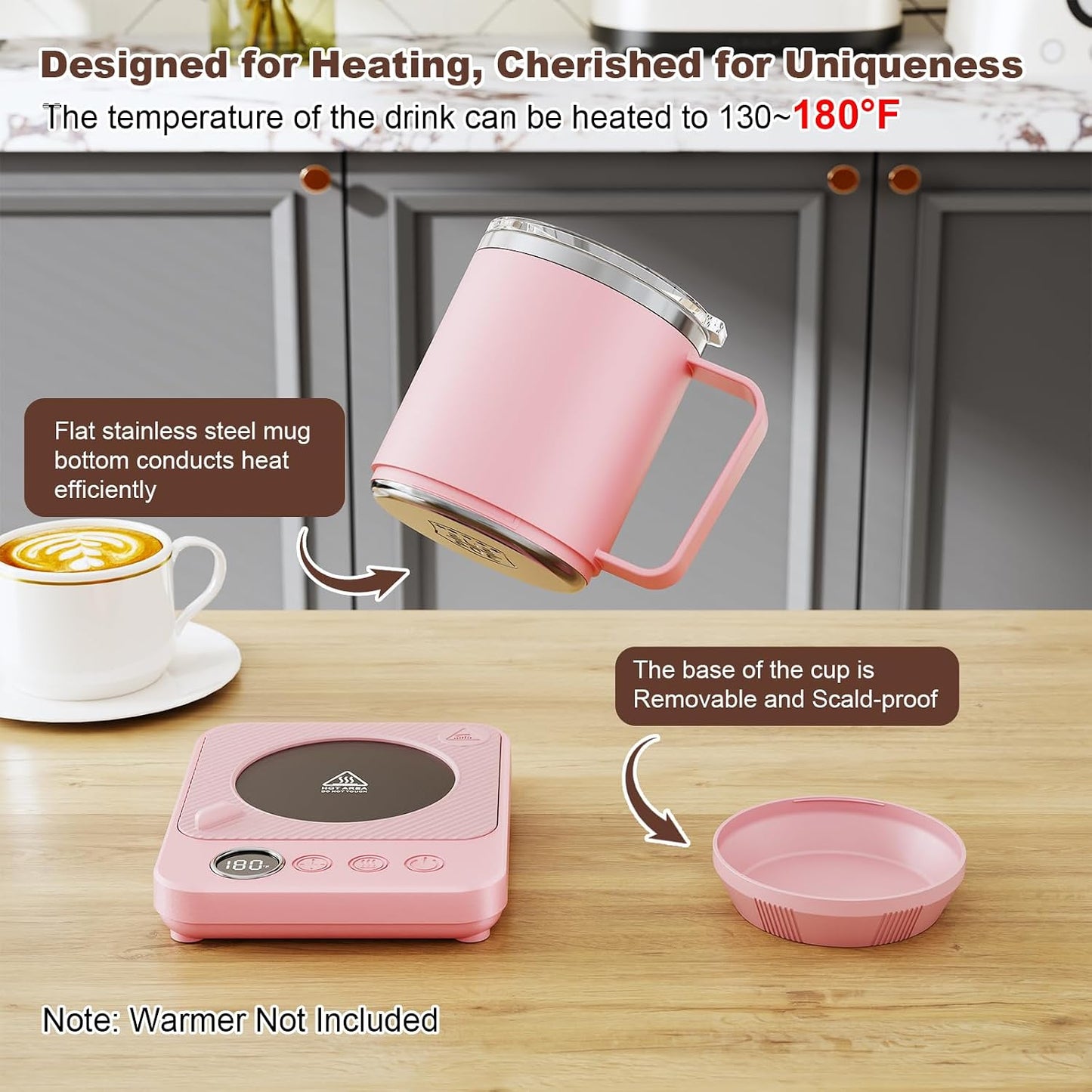 Felibeaco 16oz Heated Coffee Mug with Flat Bottom for Rapid Heating, Stainless Steel Heated Coffee Cup Suitable for Different Coffee Mug Warmer/Heaters, Heated Mug/Cup for Home and Office Desk,White