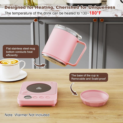 Felibeaco 16oz Heated Coffee Mug with Flat Bottom for Rapid Heating, Stainless Steel Heated Coffee Cup Suitable for Different Coffee Mug Warmer/Heaters, Heated Mug/Cup for Home and Office Desk,White