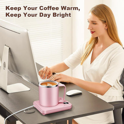 Felibeaco 16oz Heated Coffee Mug with Flat Bottom for Rapid Heating, Stainless Steel Heated Coffee Cup Suitable for Different Coffee Mug Warmer/Heaters, Heated Mug/Cup for Home and Office Desk,White