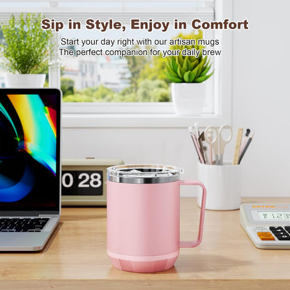 Felibeaco 16oz Heated Coffee Mug with Flat Bottom for Rapid Heating, Stainless Steel Heated Coffee Cup Suitable for Different Coffee Mug Warmer/Heaters, Heated Mug/Cup for Home and Office Desk,White