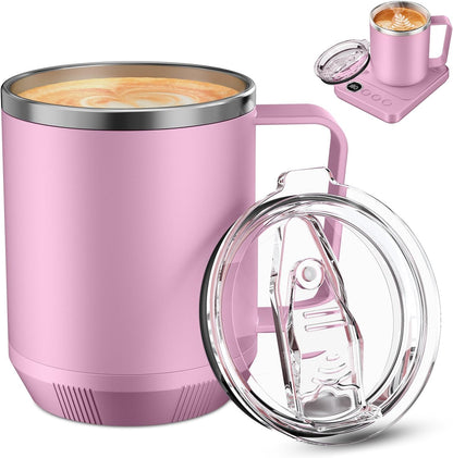 Felibeaco 16oz Heated Coffee Mug with Flat Bottom for Rapid Heating, Stainless Steel Heated Coffee Cup Suitable for Different Coffee Mug Warmer/Heaters, Heated Mug/Cup for Home and Office Desk,White