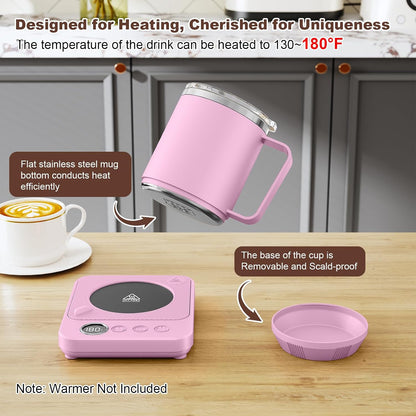 Felibeaco 16oz Heated Coffee Mug with Flat Bottom for Rapid Heating, Stainless Steel Heated Coffee Cup Suitable for Different Coffee Mug Warmer/Heaters, Heated Mug/Cup for Home and Office Desk,White
