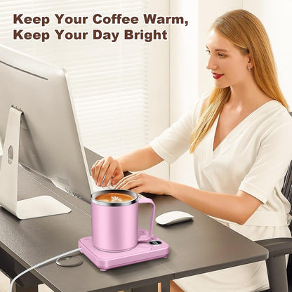 Felibeaco 16oz Heated Coffee Mug with Flat Bottom for Rapid Heating, Stainless Steel Heated Coffee Cup Suitable for Different Coffee Mug Warmer/Heaters, Heated Mug/Cup for Home and Office Desk,White
