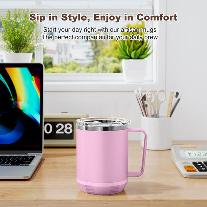 Felibeaco 16oz Heated Coffee Mug with Flat Bottom for Rapid Heating, Stainless Steel Heated Coffee Cup Suitable for Different Coffee Mug Warmer/Heaters, Heated Mug/Cup for Home and Office Desk,White