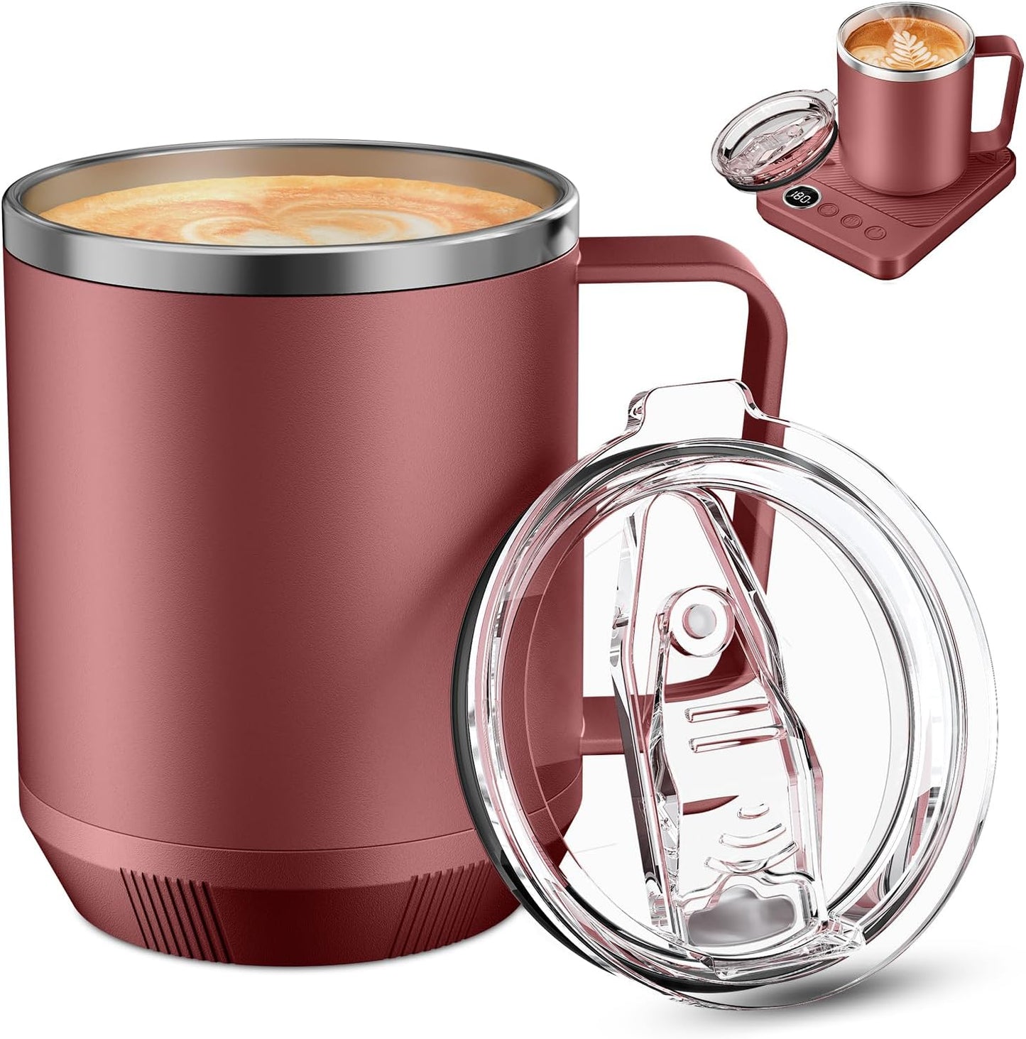 Felibeaco 16oz Heated Coffee Mug with Flat Bottom for Rapid Heating, Stainless Steel Heated Coffee Cup Suitable for Different Coffee Mug Warmer/Heaters, Heated Mug/Cup for Home and Office Desk,White