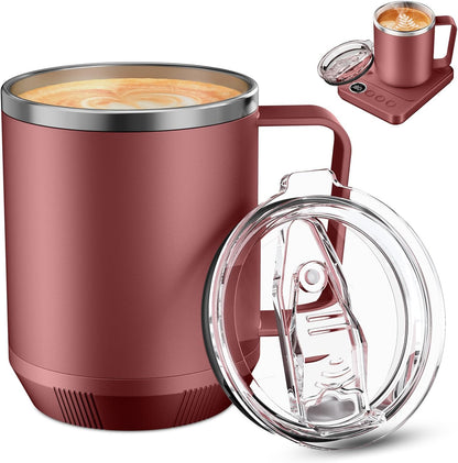 Felibeaco 16oz Heated Coffee Mug with Flat Bottom for Rapid Heating, Stainless Steel Heated Coffee Cup Suitable for Different Coffee Mug Warmer/Heaters, Heated Mug/Cup for Home and Office Desk,White