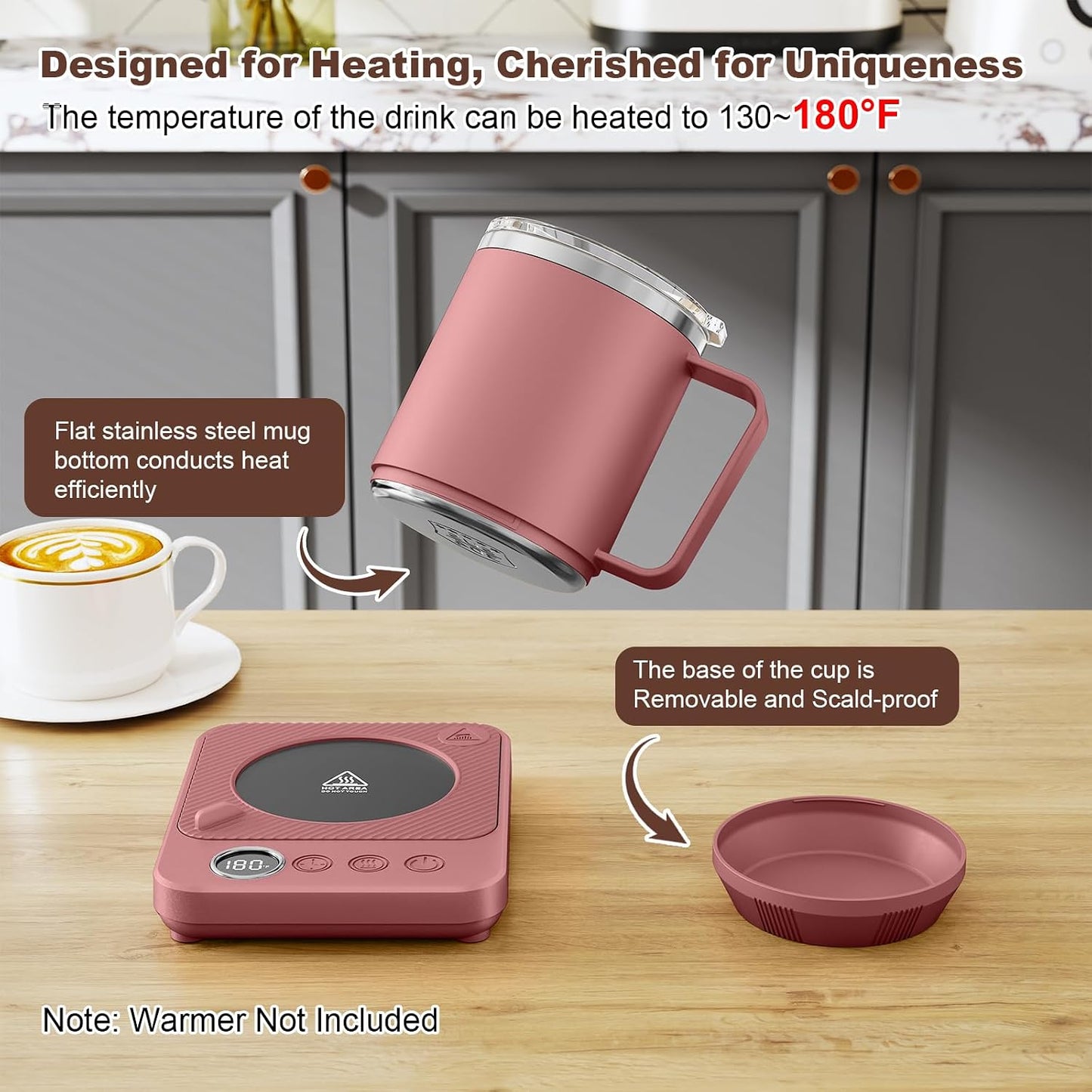 Felibeaco 16oz Heated Coffee Mug with Flat Bottom for Rapid Heating, Stainless Steel Heated Coffee Cup Suitable for Different Coffee Mug Warmer/Heaters, Heated Mug/Cup for Home and Office Desk,White
