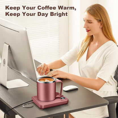 Felibeaco 16oz Heated Coffee Mug with Flat Bottom for Rapid Heating, Stainless Steel Heated Coffee Cup Suitable for Different Coffee Mug Warmer/Heaters, Heated Mug/Cup for Home and Office Desk,White