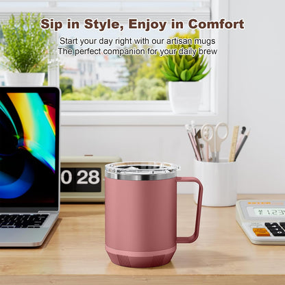 Felibeaco 16oz Heated Coffee Mug with Flat Bottom for Rapid Heating, Stainless Steel Heated Coffee Cup Suitable for Different Coffee Mug Warmer/Heaters, Heated Mug/Cup for Home and Office Desk,White