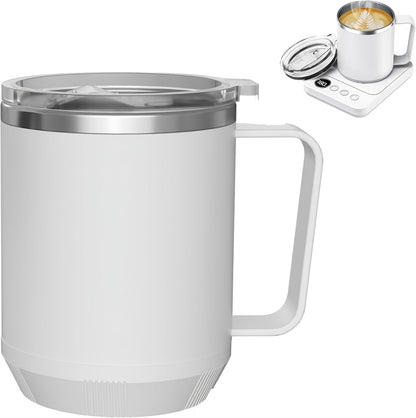 Felibeaco 16oz Heated Coffee Mug with Flat Bottom for Rapid Heating, Stainless Steel Heated Coffee Cup Suitable for Different Coffee Mug Warmer/Heaters, Heated Mug/Cup for Home and Office Desk,White