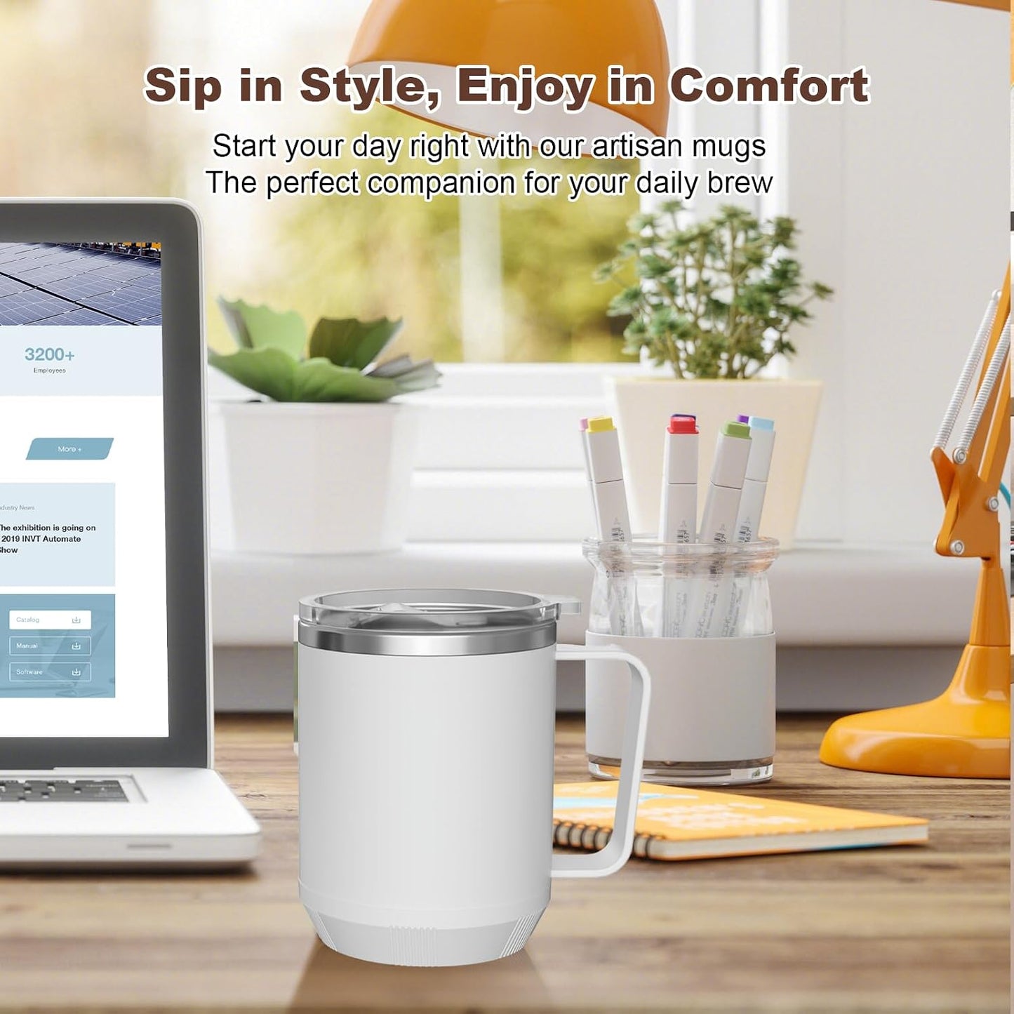 Felibeaco 16oz Heated Coffee Mug with Flat Bottom for Rapid Heating, Stainless Steel Heated Coffee Cup Suitable for Different Coffee Mug Warmer/Heaters, Heated Mug/Cup for Home and Office Desk,White