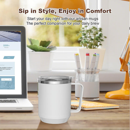 Felibeaco 16oz Heated Coffee Mug with Flat Bottom for Rapid Heating, Stainless Steel Heated Coffee Cup Suitable for Different Coffee Mug Warmer/Heaters, Heated Mug/Cup for Home and Office Desk,White